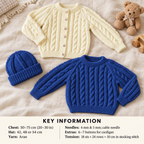 Childrens Round Neck Raglan Sweater Cardigan & Hat Cable Moss Stitch 20-30" Aran 10 Ply Worsted Knitting Pattern pdf Instant Download