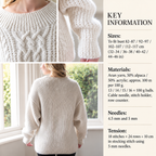 Woman's round  neck  cable sweater jumper ~ pullover  32"-46"  aran (10 ply) weight yarn ~knitting pattern pdf downloadable