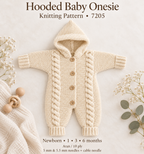 Baby Hooded Onesie Cable Garter Stitch All in One Jumpsuit (0 -6 mths)~ Aran 10 Ply Worsted Knitting Pattern PDF Download