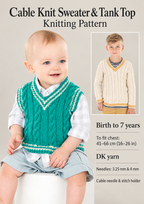 Boy's Tank top & V neck sweater - Cricket style Jumper in DK (8 Ply) Birth-7 Years (16 - 26")  knitting pattern Download (Birth - 7 years)