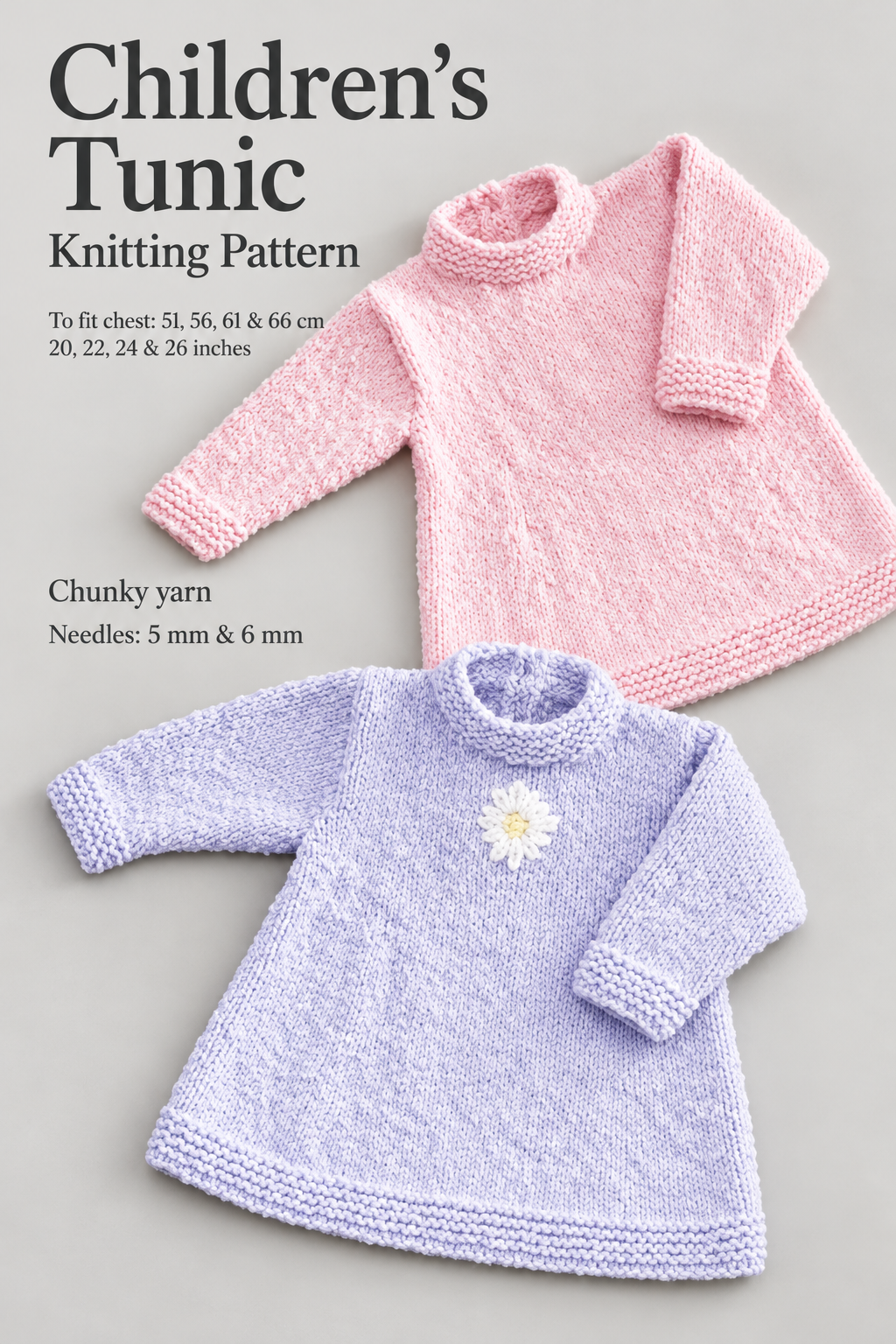 Baby Girls-long sleeved dress in Chunky wool- fits 20-26 chest  Bulky 12 Ply ) Downloadable PDF Knitting Pattern- back opening round neck