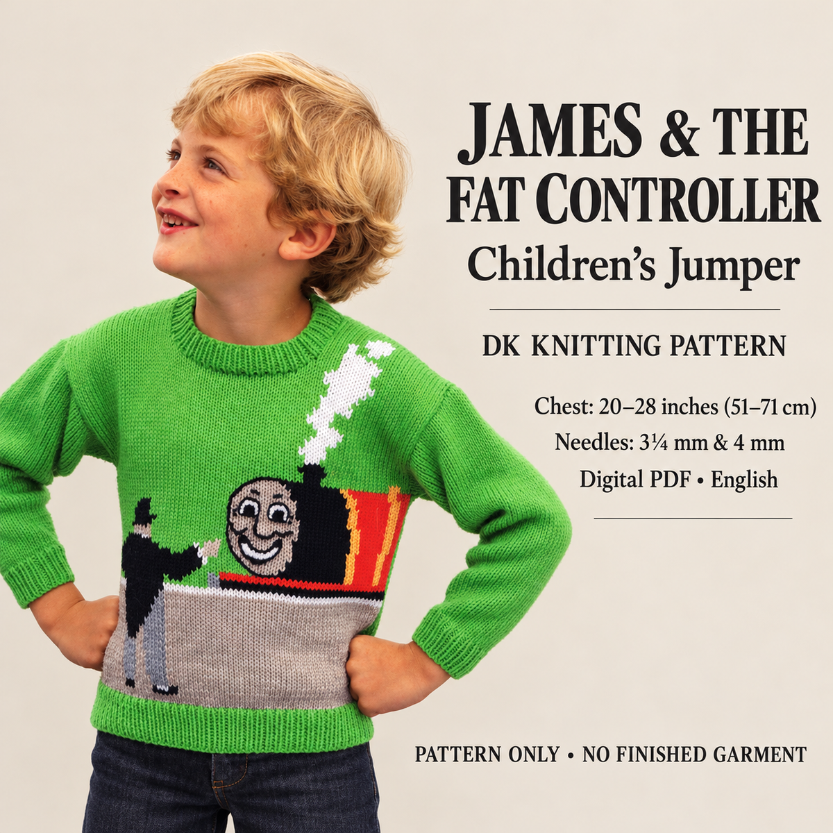 James & the fat controller-Thomas-tank Engine sweater-Jumper- Pullover-DK/8 ply wool-chest 22-30 Ins- Instant download PDF Knitting pattern