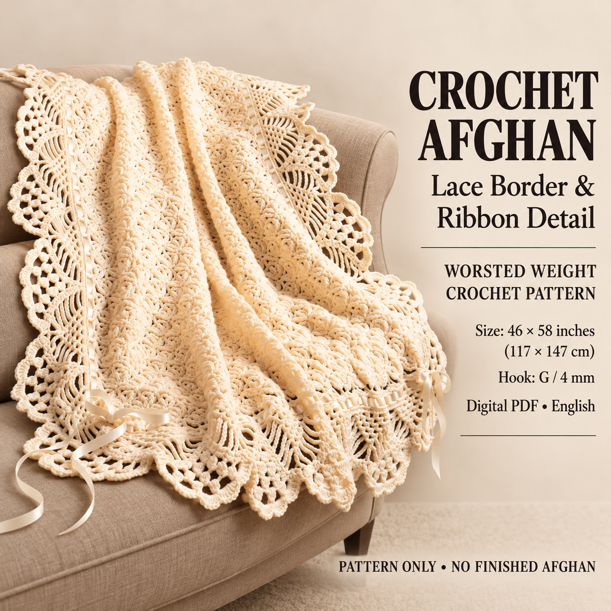 Victorian Lace Pineapple Cluster Afghan Blanket -Vintage Crochet Pattern Worsted Weight 10 ply- Crochet pattern download PDF- 46" x 58"