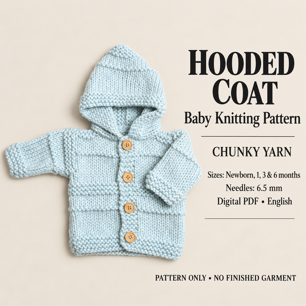 Baby Very Easy Hooded Jacket for a Boy- Girl- Knitting Pattern - Chunky ~ Bulky wool )  Knitting pattern- Fits Birth- 6 Months- Download PDF