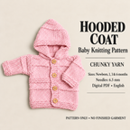 Baby Very Easy Hooded Jacket for a Boy- Girl- Knitting Pattern - Chunky ~ Bulky wool )  Knitting pattern- Fits Birth- 6 Months- Download PDF