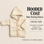 Baby Very Easy Hooded Jacket for a Boy- Girl- Knitting Pattern - Chunky ~ Bulky wool )  Knitting pattern- Fits Birth- 6 Months- Download PDF