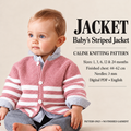 Easy Knit Baby Stripe Round Neck Garter Stitch Jacket- Cardigan  - Sizes age 1 - 24 Months-  Knitting pattern pdf instant download
