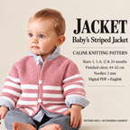 Easy Knit Baby Stripe Round Neck Garter Stitch Jacket- Cardigan  - Sizes age 1 - 24 Months-  Knitting pattern pdf instant download