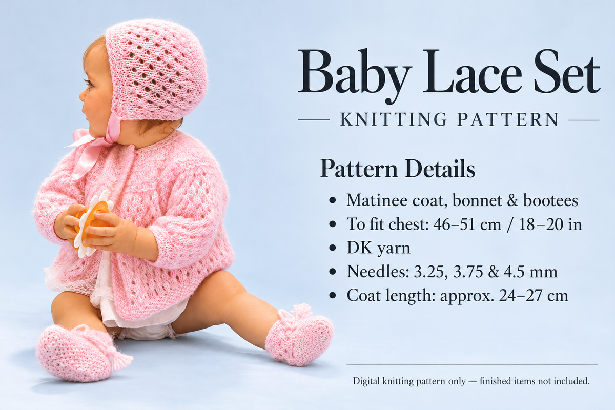 Lace Baby  Girls MATINEE SET- Knitting Pattern -DK 8 ply Download-18-20 chest knitting pattern download