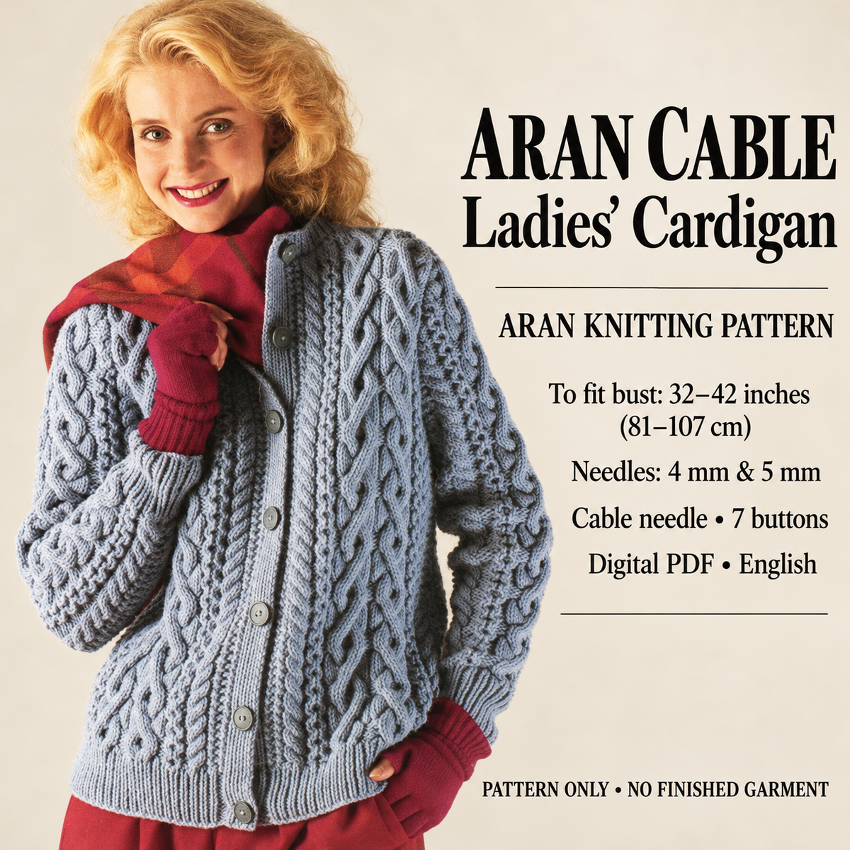 Women’s jacket with or without hood, chest: 32, 34, 36, 38 and 40 inches Knitting pattern (Copy)