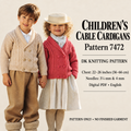 Children’s cable cardigans with moss stitch sleeves • Neckline: Shawl collar • Fastening: Double-breasted front with six buttons knitting pattern