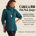 Women’s cable and rib tunic jumper • Neckline: Deep ribbed polo neck Knitting Pattern