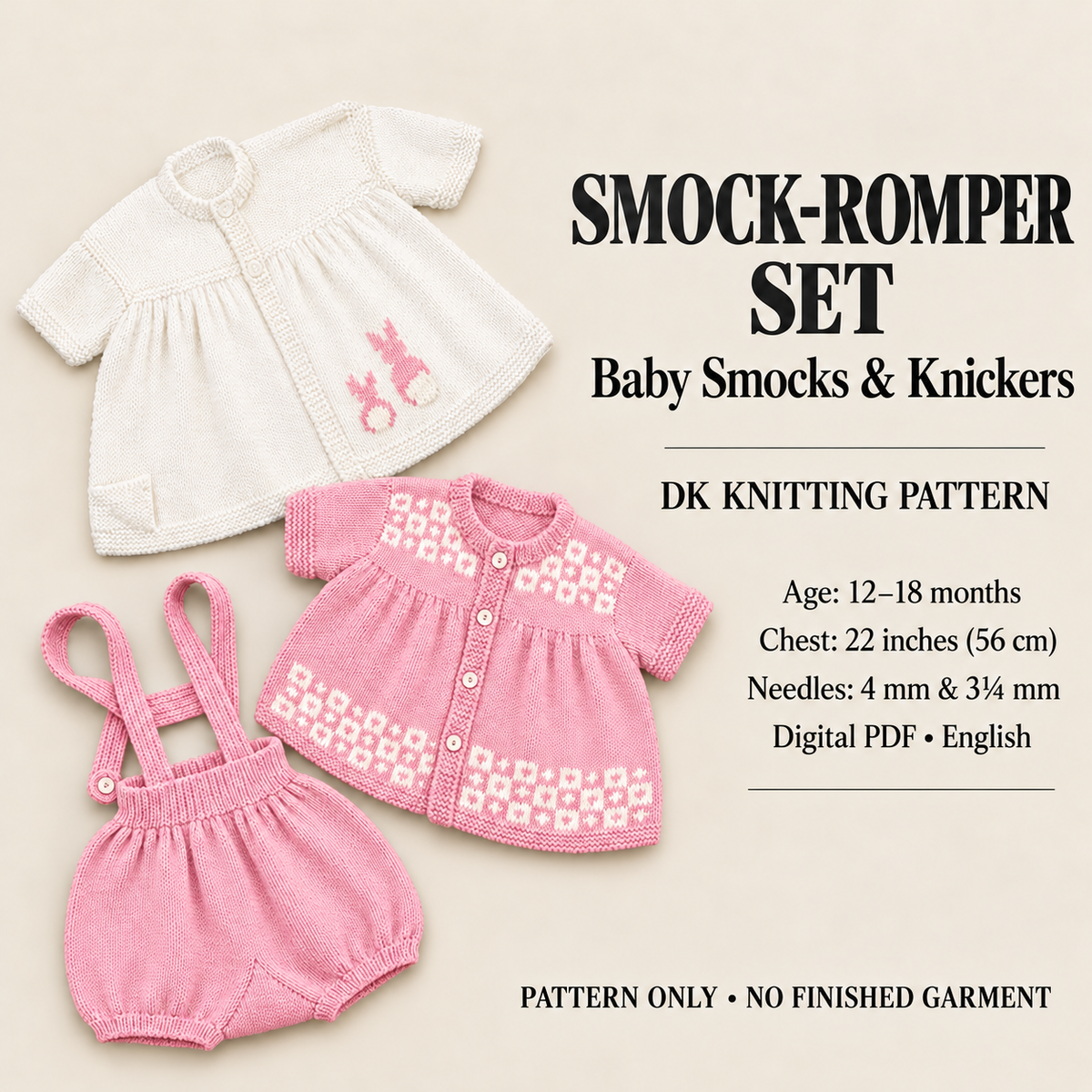 Baby Vintage Romper set 2 Cardigan  patterned or Rabbit design- Knitting pattern DK-8 ply- Boys Girls- 12-18 Months 22" Download PDF