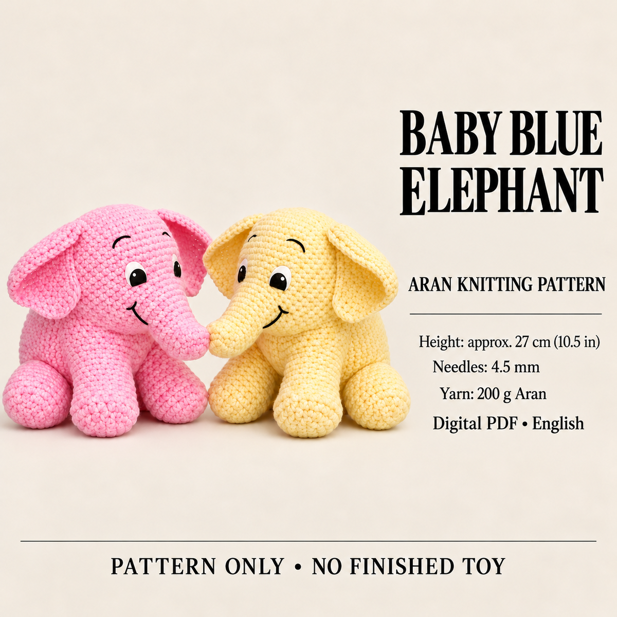 Elephant Toy pattern Measures about 27cm See Images for wool and needles  pattern Download PDF