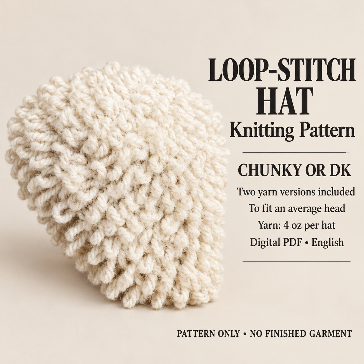 Woman's Vintage loop stitch hat In Dk/ Chunky wool Knitting pattern