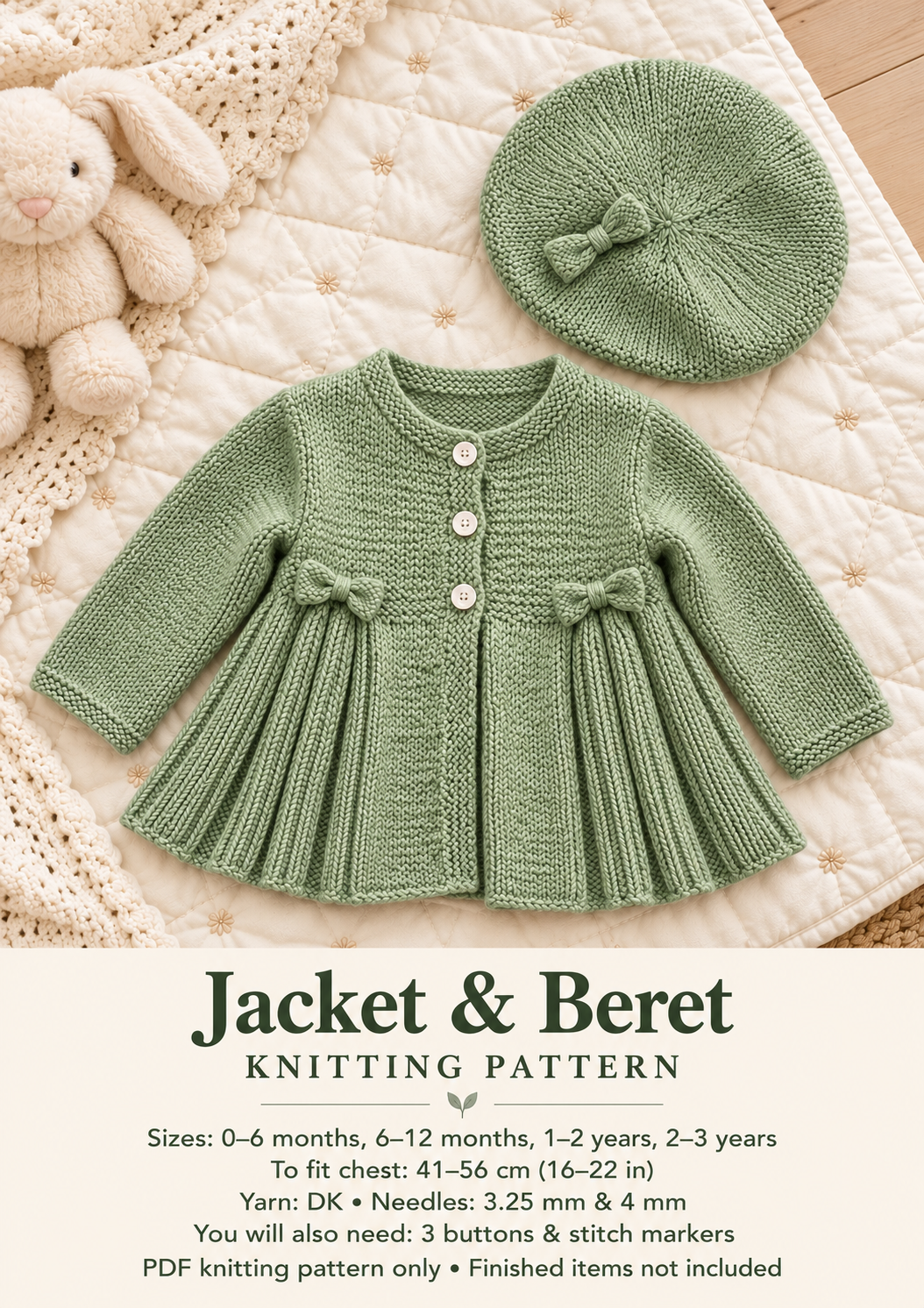 Baby Cardigan & Matching  Beret - DK Knitting Pattern