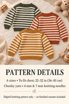 Children’s Striped Chunky Sweater Knitting Pattern PDF – Chest 22–32 inches