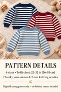 Children’s Striped Chunky Sweater Knitting Pattern PDF – Chest 22–32 inches