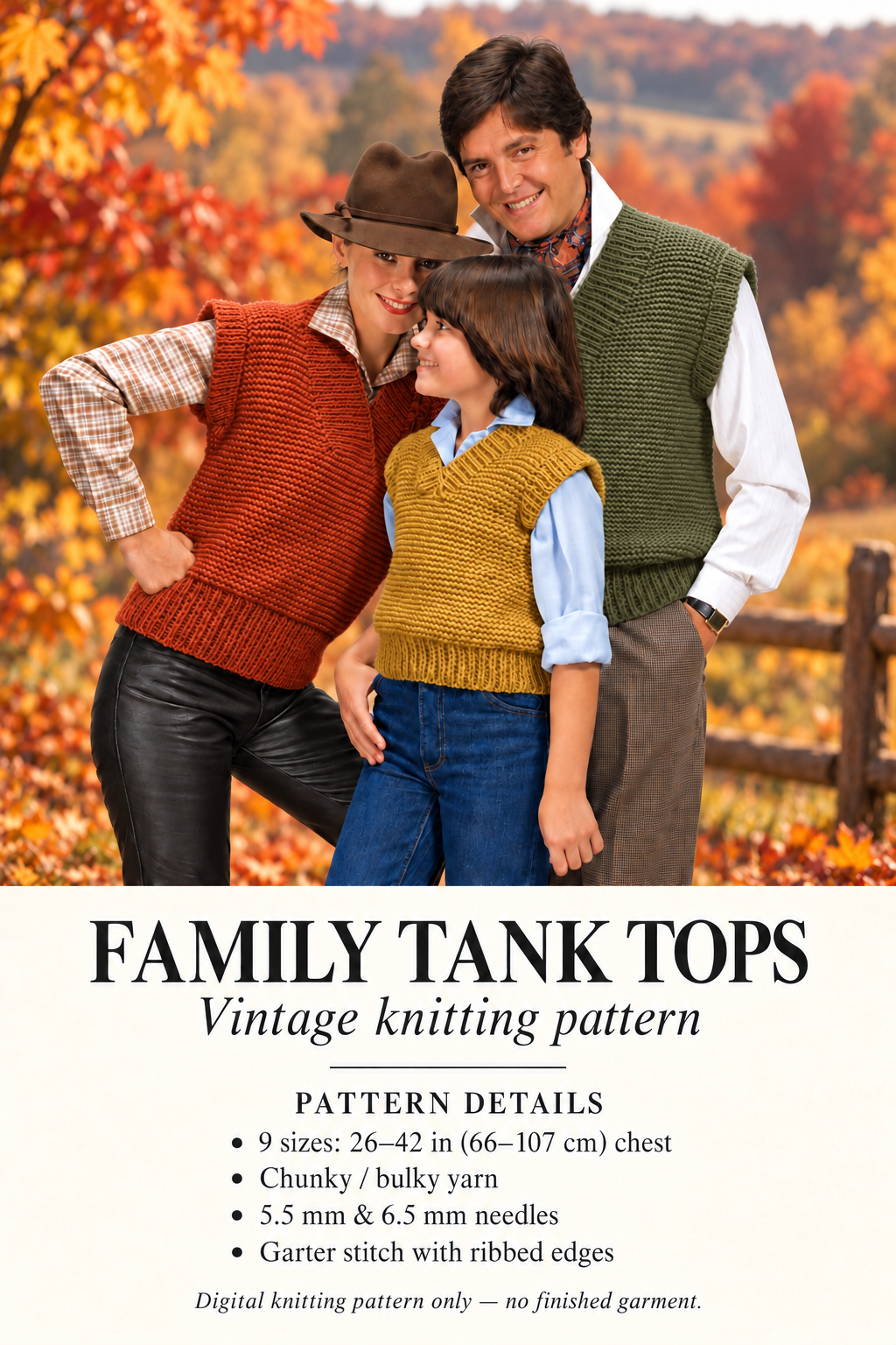 Family Tank Tops – Vintage Chunky Knitting Pattern