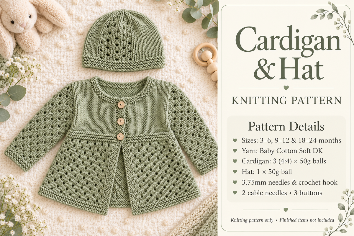 Baby Cardigan & Matching Hat – DK Knitting Pattern