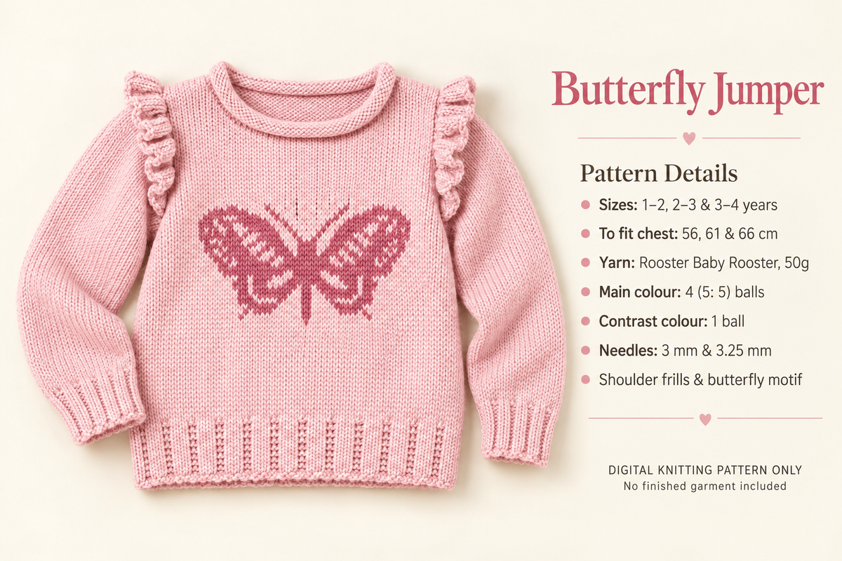 Butterfly Jumper Knitting Pattern | Ages 1–4 Years | PDF