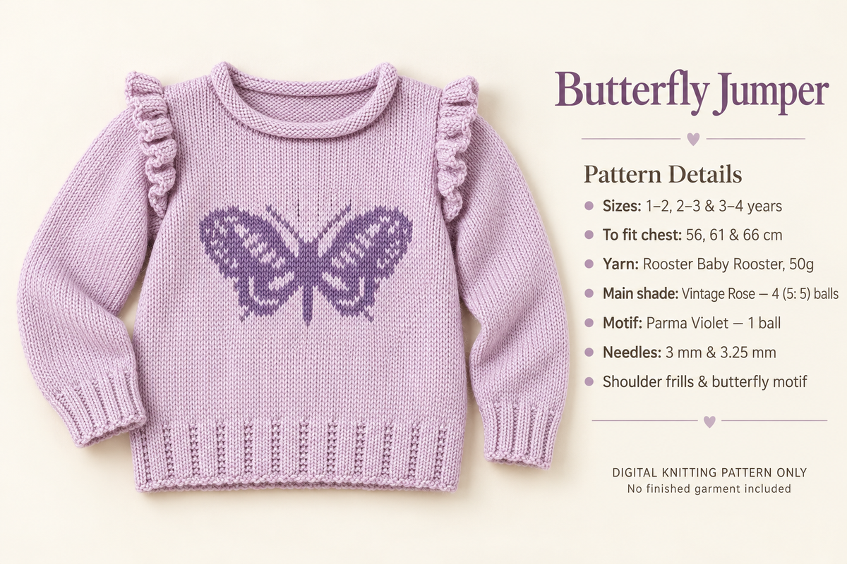 Butterfly Jumper Knitting Pattern | Ages 1–4 Years | PDF