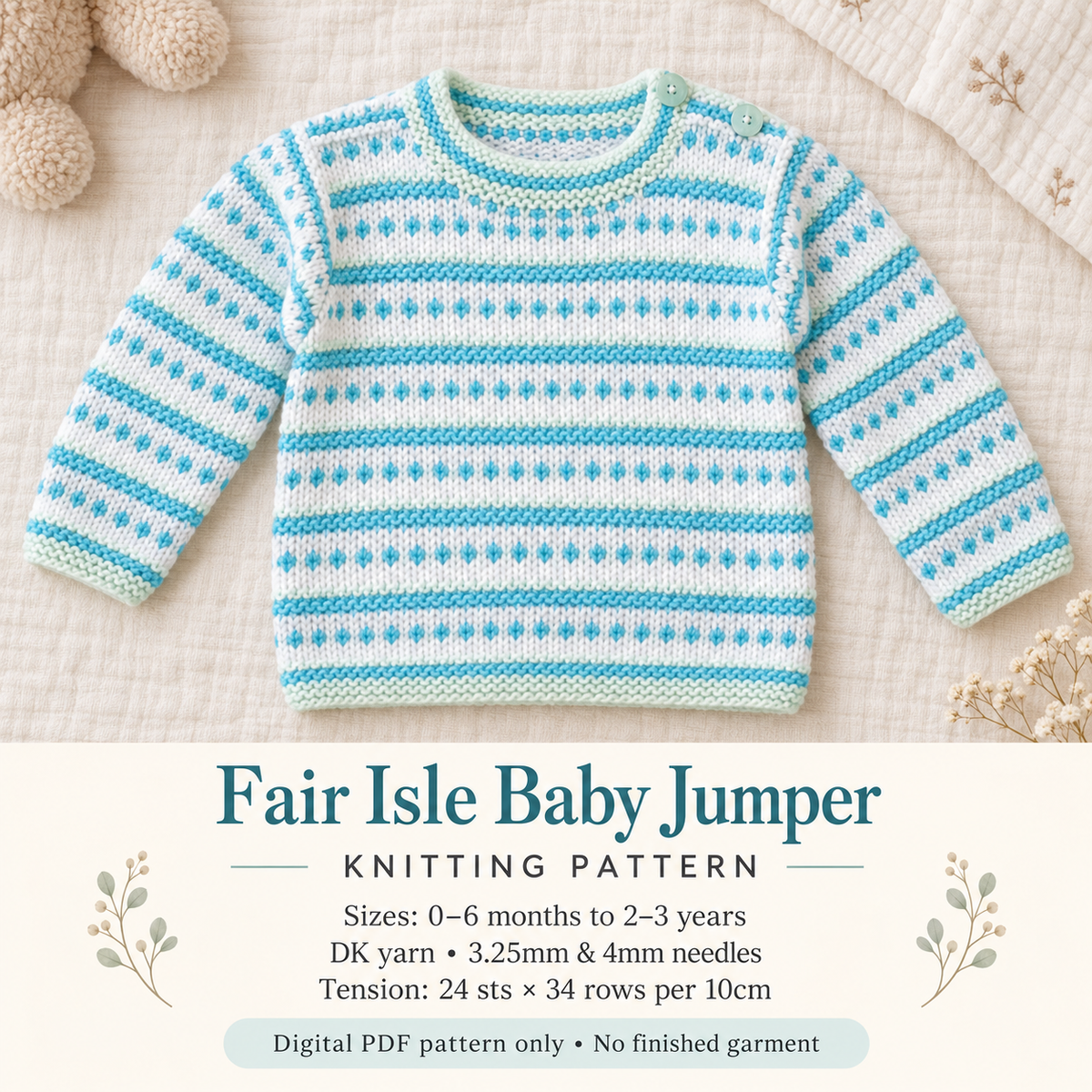 Baby & Toddler Fair Isle Jumper Knitting Pattern – DK – 0–3 Years – PDF