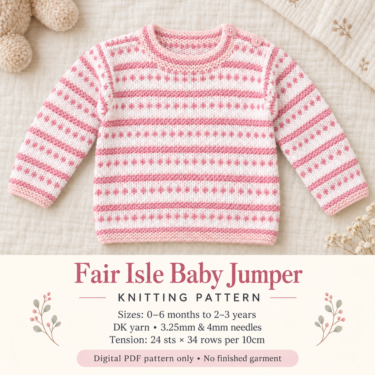 Baby & Toddler Fair Isle Jumper Knitting Pattern – DK – 0–3 Years – PDF