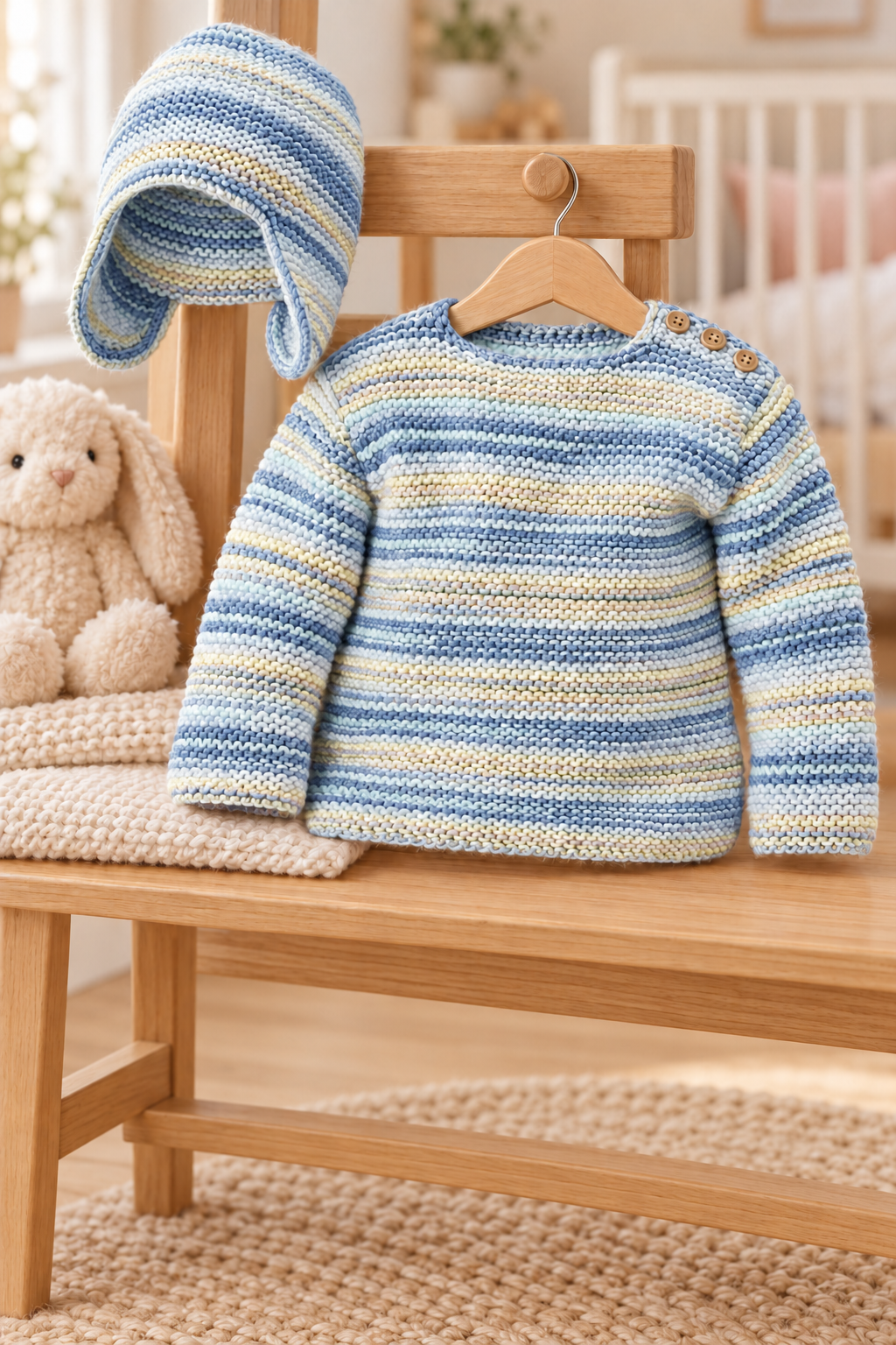 Baby Garter Stitch Sweater and Hat Knitting Pattern (PDF) DK 8 ply Easy Knit