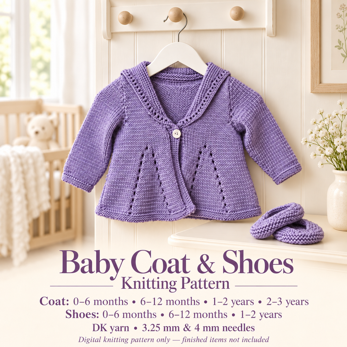 Baby Coat & Shoes DK Knitting Pattern – PDF – Ages 0–3 Years