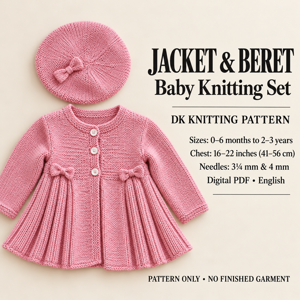 Baby Cardigan & Matching  Beret - DK Knitting Pattern