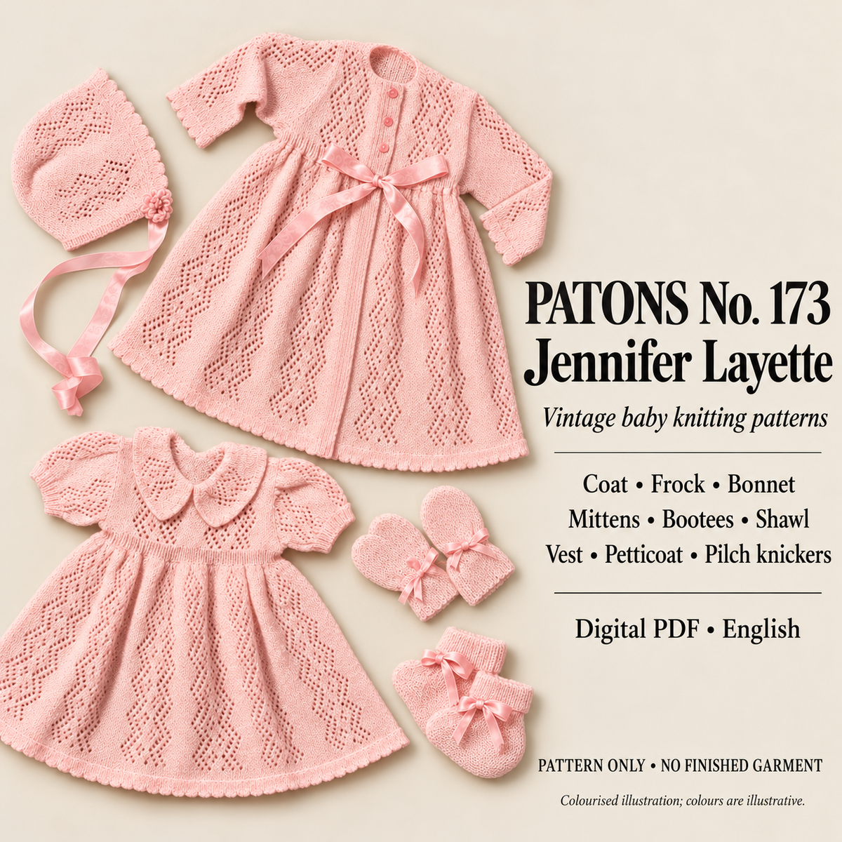 Vintage Baby Layette Book, 20 pages to knit including baby shawl