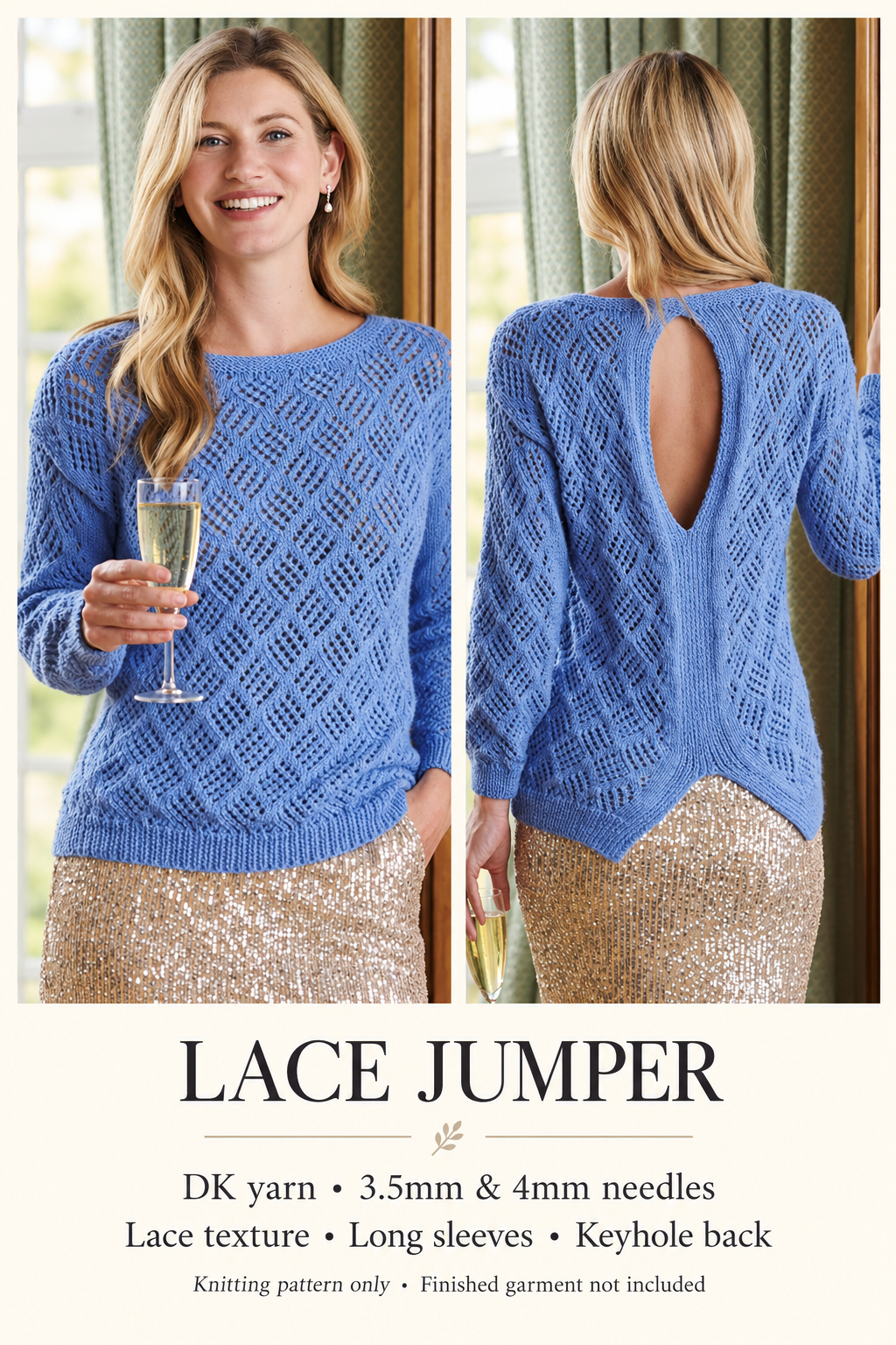 Lace Jumper Knitting Pattern – DK – Sizes 8–26