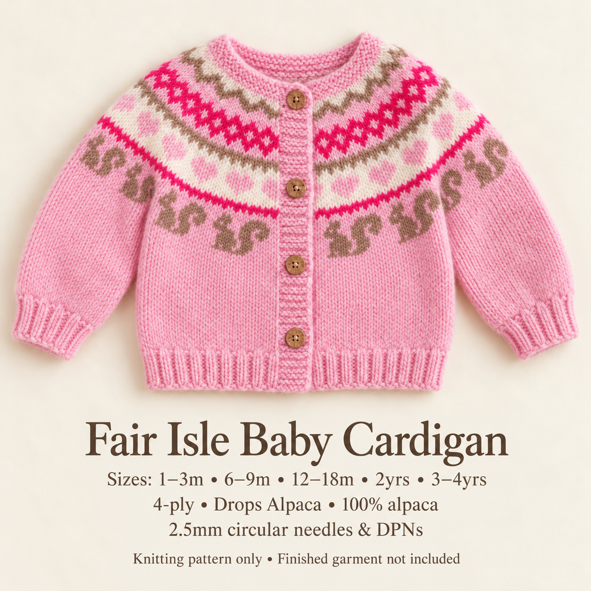 Fair Isle Squirrel Baby Cardigan Knitting Pattern