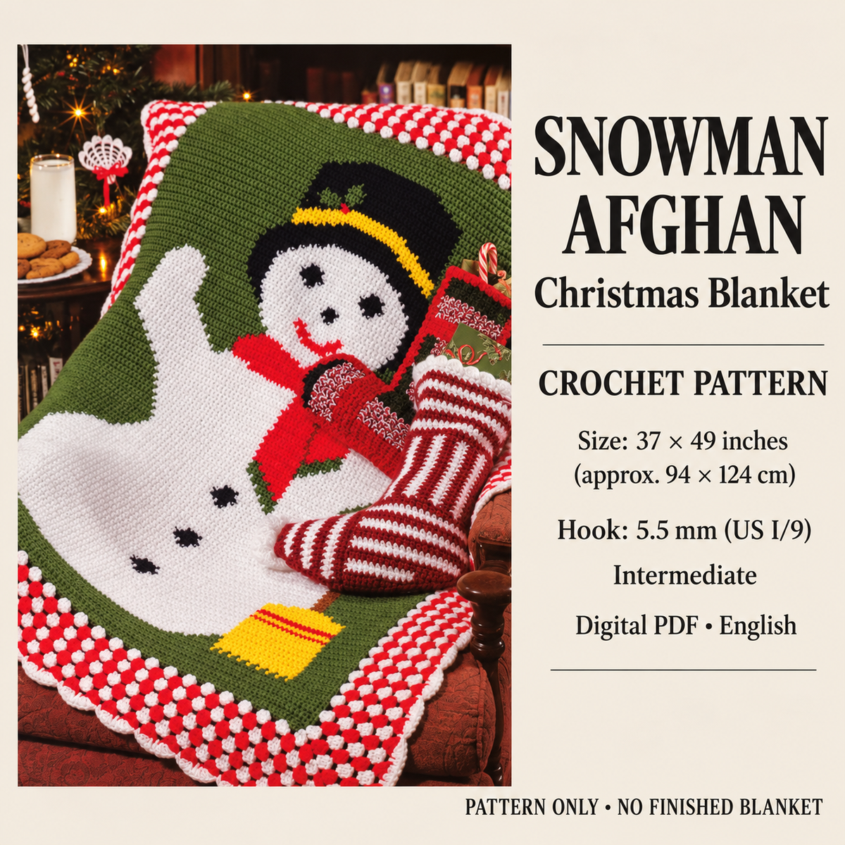 Crochet Christmas  Snowman Afghan Blanket- Seasonal-Novelty Crochet Pattern
