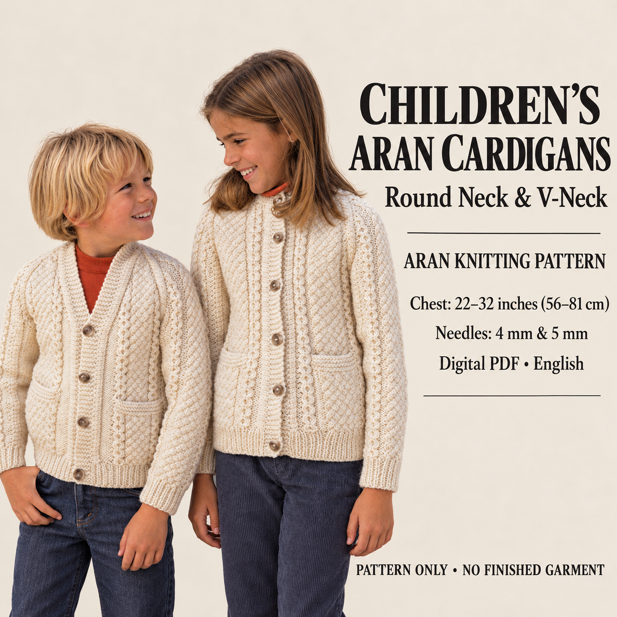 Classic Cable Aran Cardigans Knitting Pattern - Aran 10 ply worsted