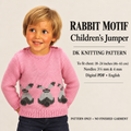Childs Bunny Rabbit Sweater- with pom pom tail- DK- 8ply Light worsted wool-chest 18" - 24"- Knitting pattern Download- No Charts- PDF