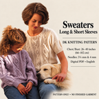 Woman's Child's Cable sweater- Long short sleeves-Chest 26" up to 40" DK 8 Ply Light worsted yarn  Knitting pattern Download PDF