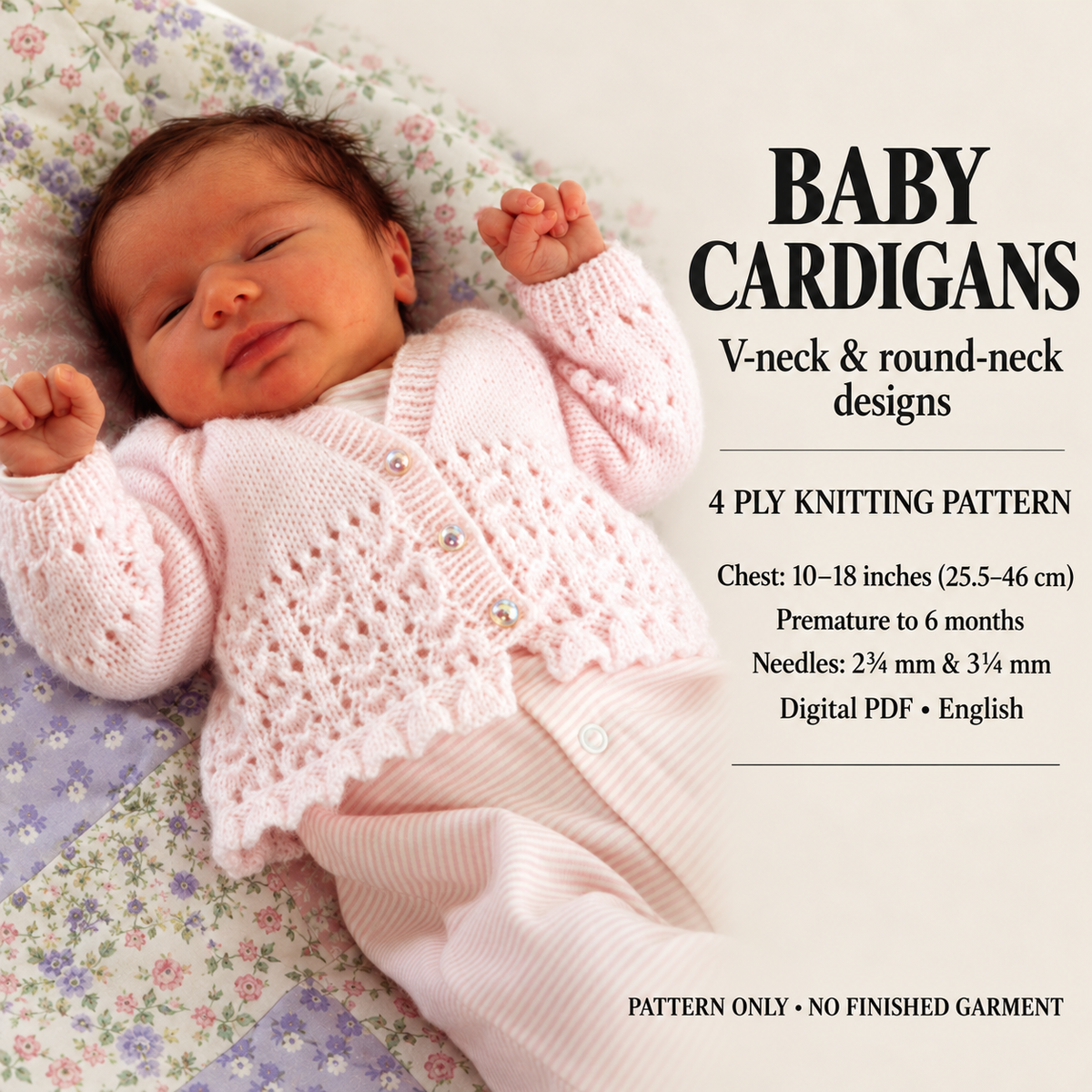 Easy Knit Babies & Toddlers Plain -Patterned-Cardigans 8ply- DK- light Worsted -Knitting Pattern- PDF-Digital Download 4 styles on 1 pattern (Copy)