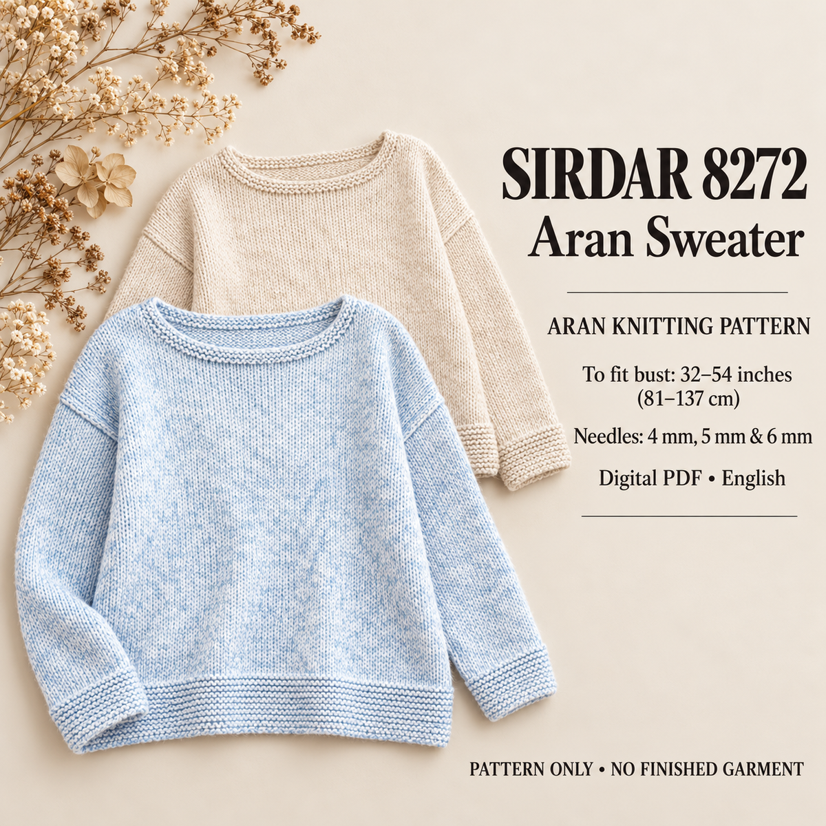 Easy Women’s Aran Jumper Knitting Pattern PDF knitting pattern