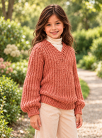 Girls V Neck Jumper Knitting Pattern PDF, Textured Raglan Sweater, Chest 24–32 Inches,
