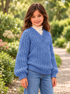 Girls V Neck Jumper Knitting Pattern PDF, Textured Raglan Sweater, Chest 24–32 Inches,