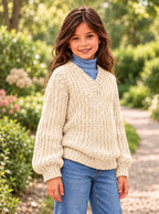 Girls V Neck Jumper Knitting Pattern PDF, Textured Raglan Sweater, Chest 24–32 Inches,