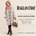 Womens Chunky Raglan Coat Knitting Pattern PDF Cable Back Cardigan 32–44 in