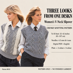 womans  V Neck Top - Cable design front Cap Sleeves Jumper Slipover 32"-40" Chunky Wool Knitting Pattern PDF instant download sweater vest