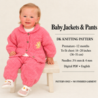 Easy Baby Cardigan with pocket & Pants in Snowflake DK 8 ply Light worsted yarn- 14-20 Chest, small baby knitting pattern Download PDF