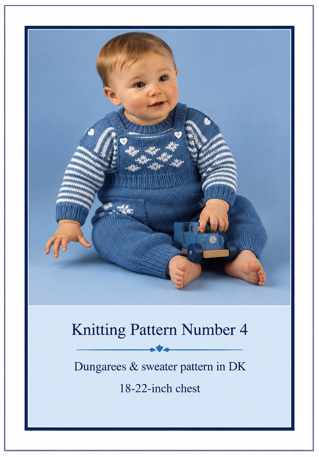 Baby Toddler Dungarees with pocket & stripe jumper shoulder fastening, DK 8 Ply Light worsted wool Knitting Pattern