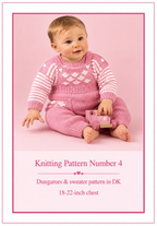 Baby Toddler Dungarees with pocket & stripe jumper shoulder fastening, DK 8 Ply Light worsted wool Knitting Pattern