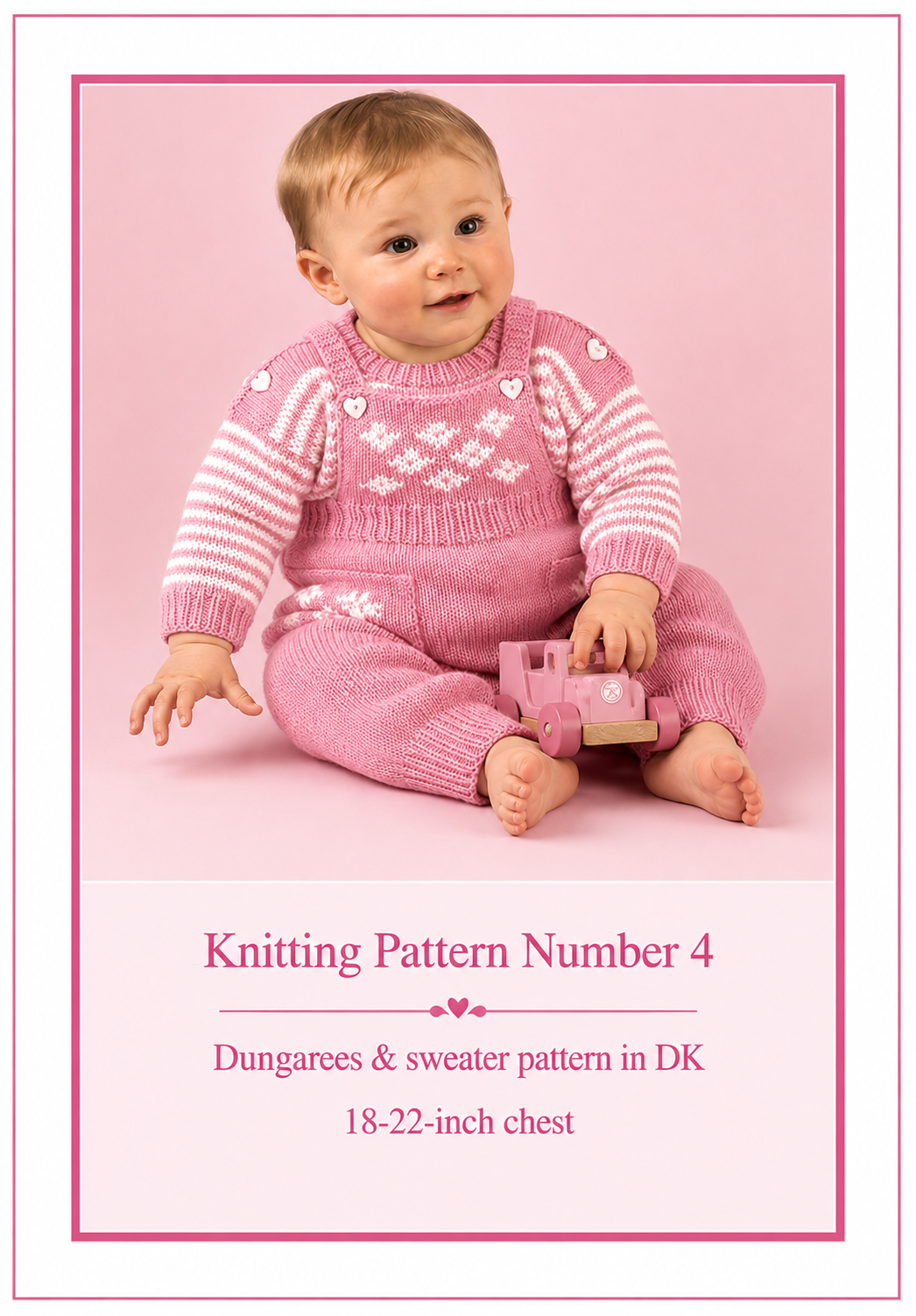 Baby Toddler Dungarees with pocket & stripe jumper shoulder fastening, DK 8 Ply Light worsted wool Knitting Pattern