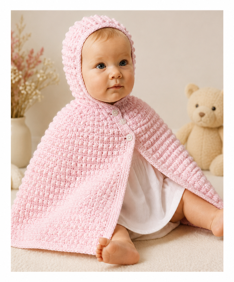 Girl's Baby Toddler Crochet  Hooded Cape  One size  4Ply Fingering  yarn Crochet Pattern PDF Instant Download